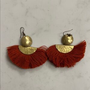Gold and Orange Fringe Earrings